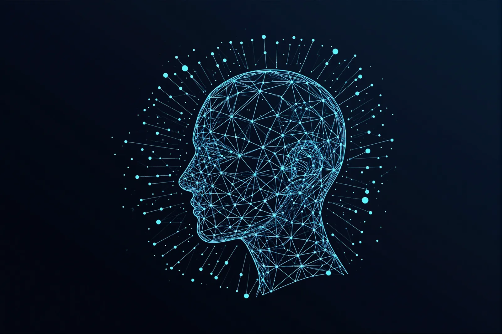 A geometric illustration of a search engine interface with expanded AI responses dominating the screen.