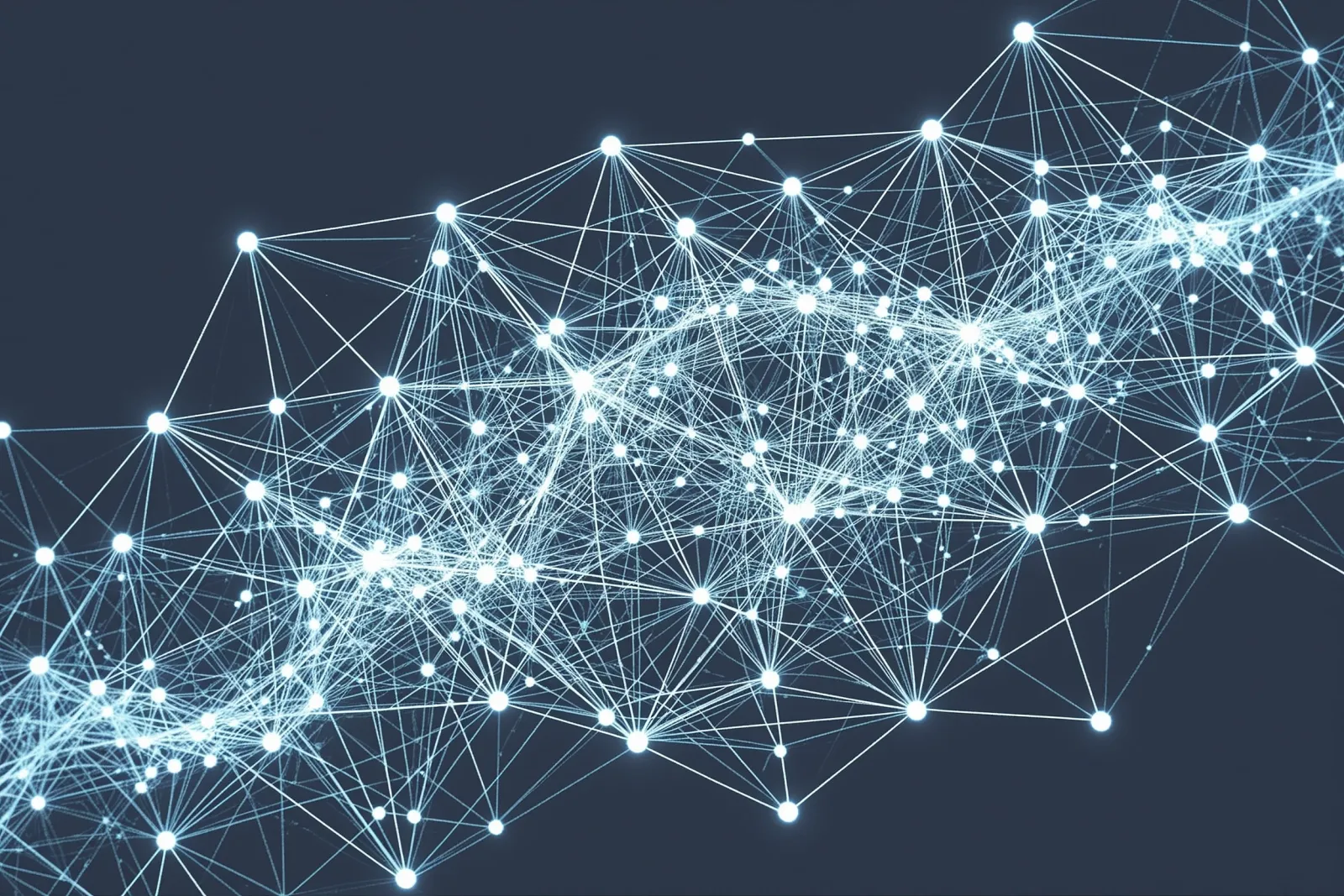 A digital illustration of interconnected nodes representing AI and traditional search campaigns merging.