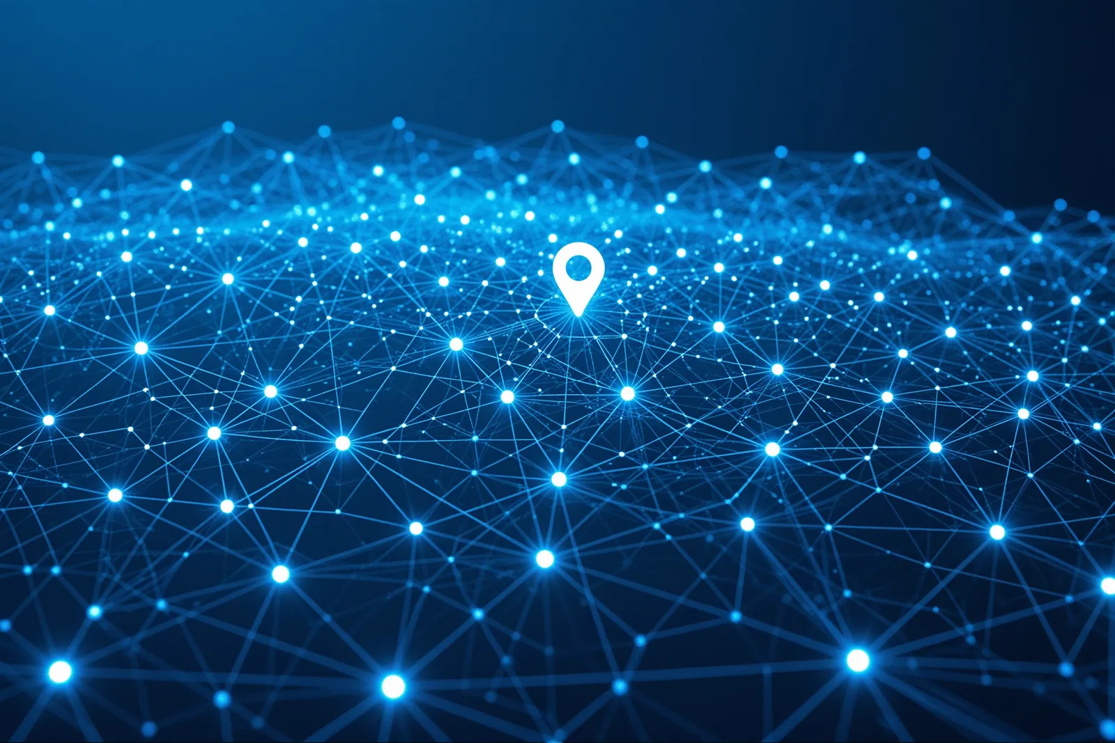 A geometric illustration of interconnected nodes representing data sources and ranking signals in a local search system.