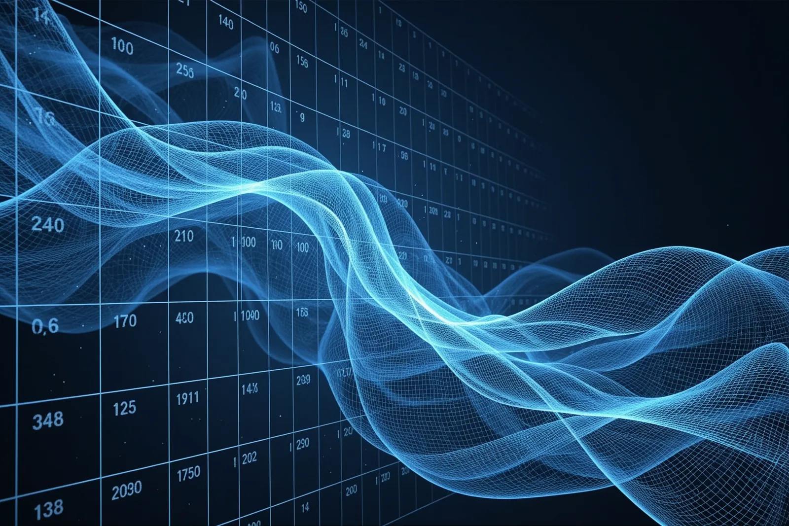 Abstract illustration of a geometric calendar grid dissolving into flowing glowing streams representing shifting priorities