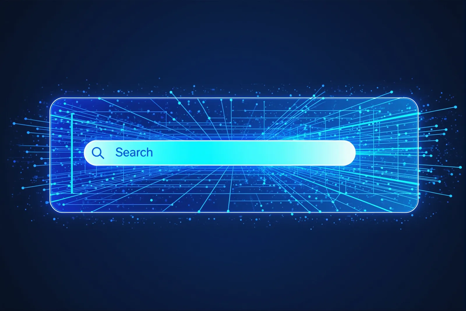 Abstract illustration of a glowing browser search result snippet card with abstract text lines