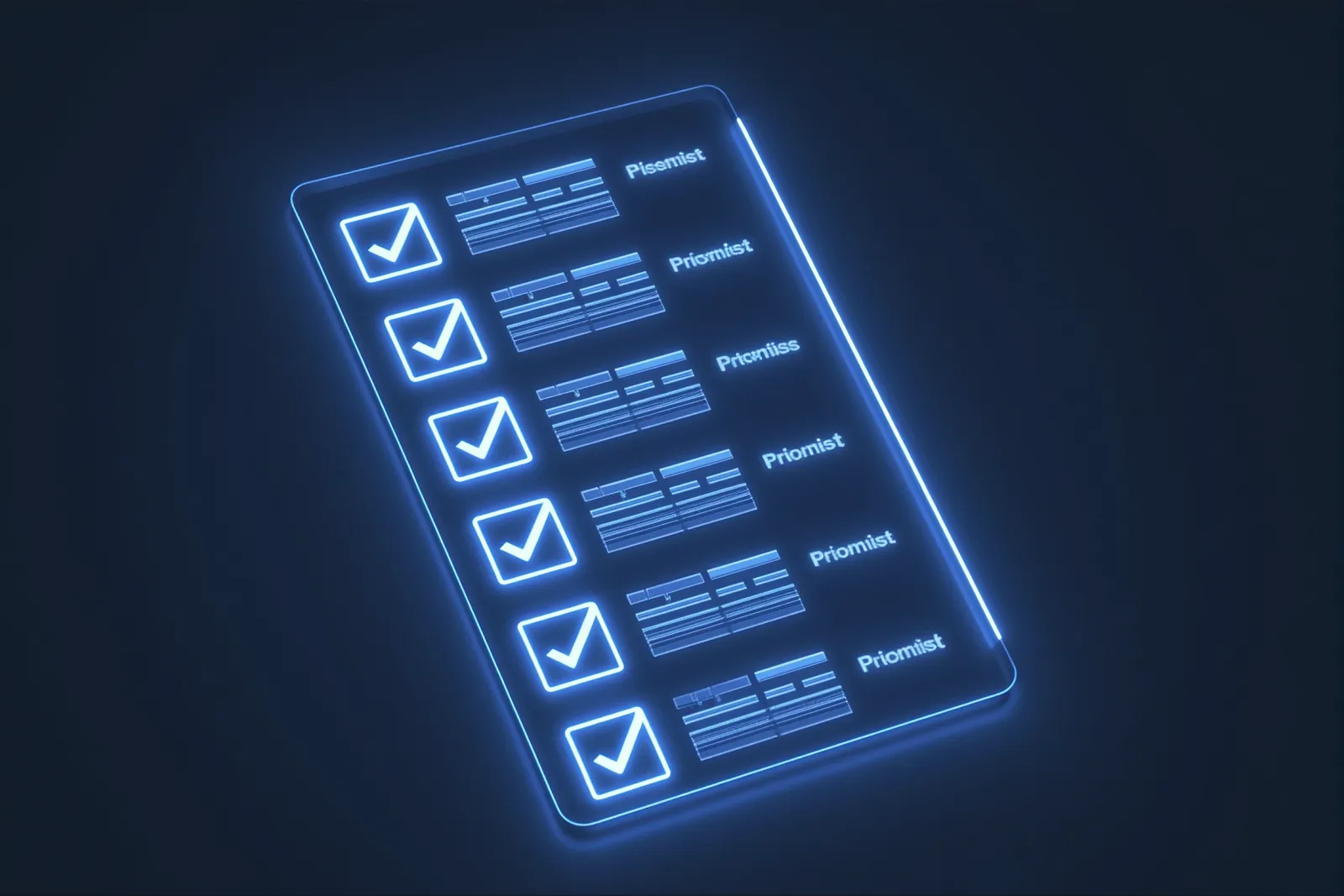 Abstract illustration of a glowing checklist with items arranged by size to represent priority order