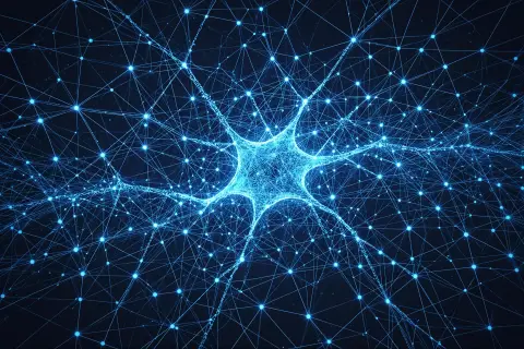 A geometric illustration of interconnected nodes representing search algorithms and user interactions.