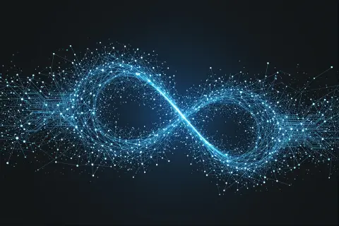 Abstract illustration of a search engine interface with AI-driven data streams.