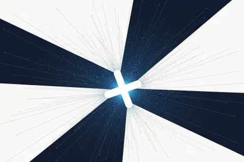 A digital landscape with interconnected nodes representing AI search engines and brand visibility.