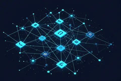 A geometric illustration representing the integration of AI-driven advertising metrics with traditional marketing analytics.