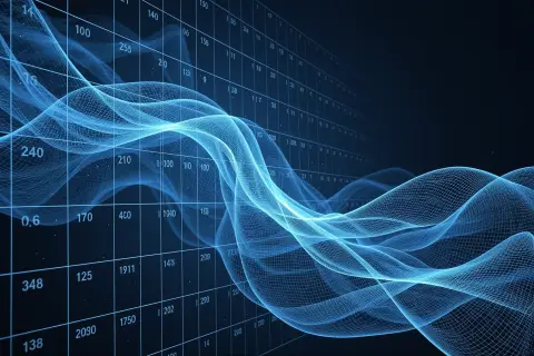 Abstract illustration of a geometric calendar grid dissolving into flowing glowing streams representing shifting priorities