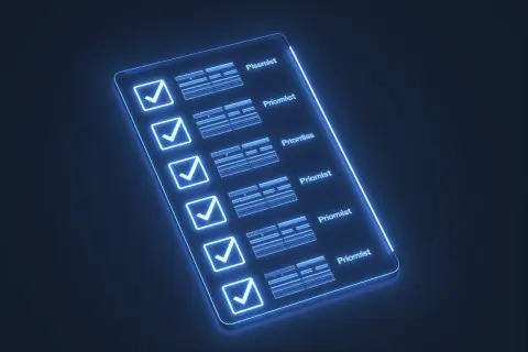 Abstract illustration of a glowing checklist with items arranged by size to represent priority order