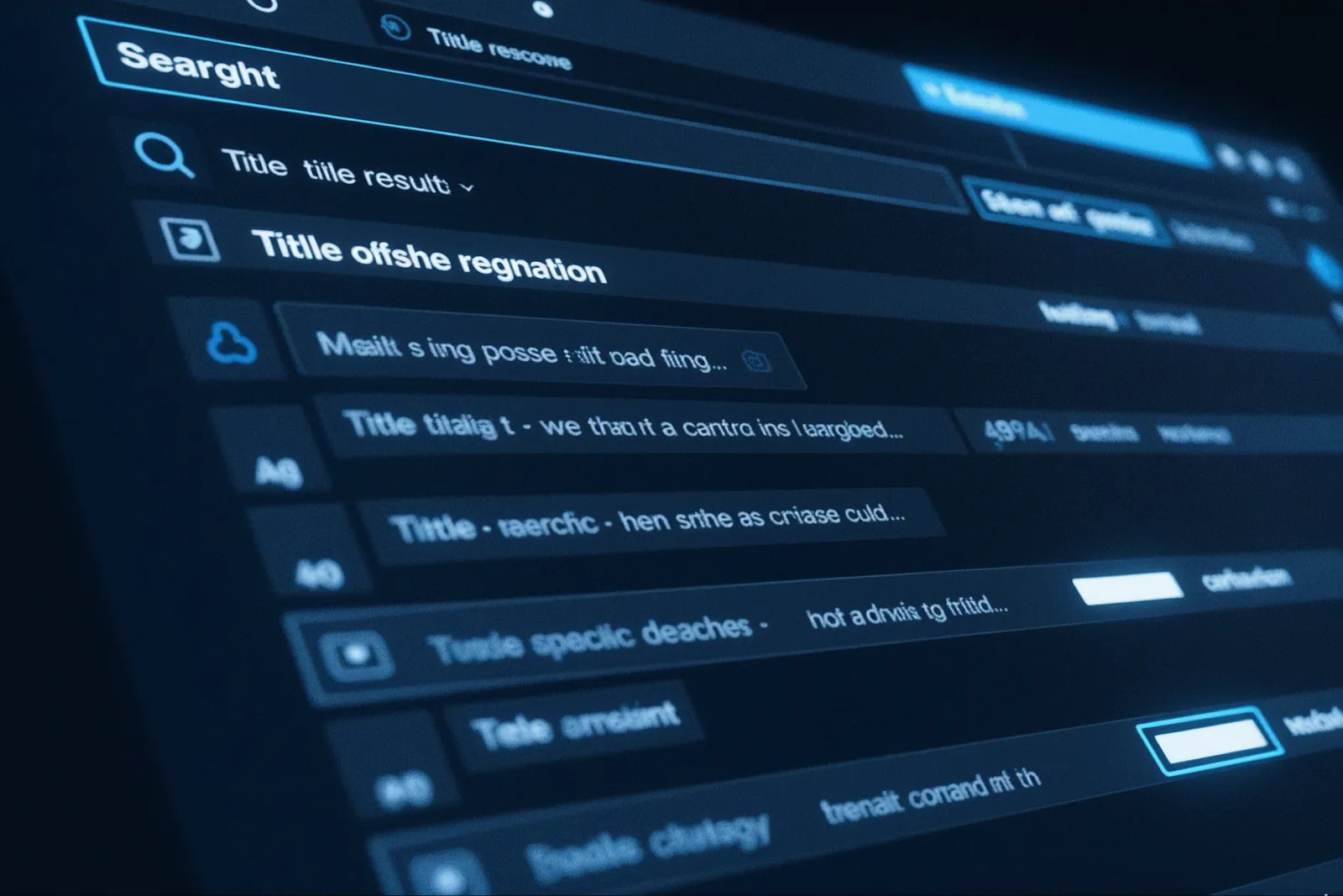 Abstract illustration of a browser search results page with glowing highlighted title bars